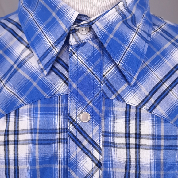 Wrangler Wrancher Western Blue Plaid Shirt Size Men's Xl Pearl Snap Long Sleeve - Picture 3 of 11